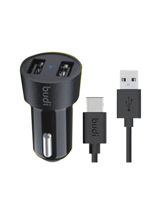 Budi 24W Dual USB Port 2 In 1 Car Charger with Type C Cable