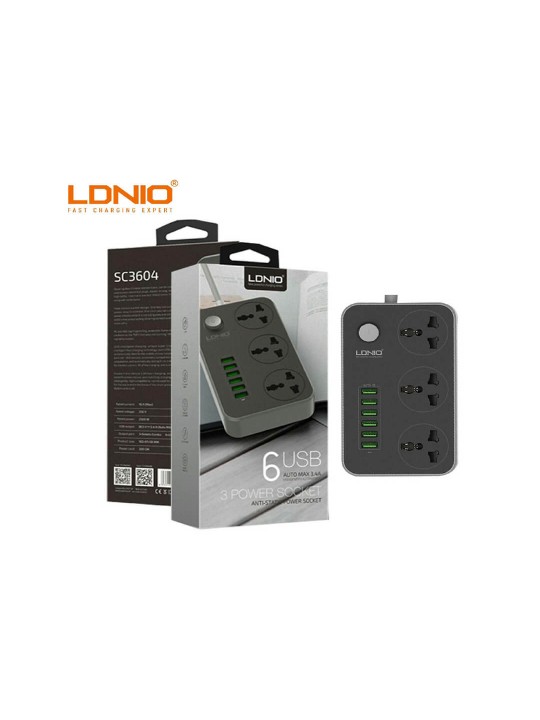 LDNIO SC3604 3.4A Power Socket with 3 AC + 6 USB Charger Adapter