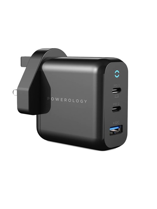 Powerology 3 Output 65W GaN Charger with Quick PD Charge USB-A